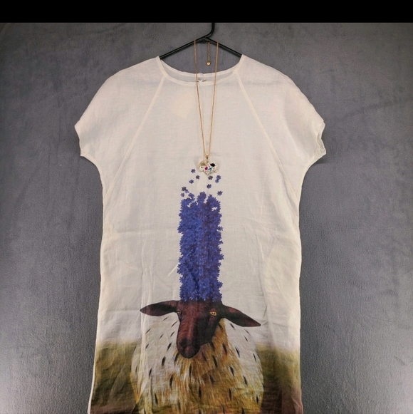 Dresses & Skirts - NWT DRESS IN ART Linen Women Sheep Lavender Dress Necklace Boho Eclectic Farm